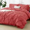CozyLux Queen Comforter Set Coral, 7 Pieces Pintuck Bed in A Bag, All Season Comforter Queen Size, Bed Set Gift for Family, Pinch Pleat Bedding Sets with Comforter, Sheets, Pillowcases & Shams