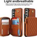 Phone Case for Samsung Galaxy S21 FE 5G Wallet Cell Cover with Tempered Glass Screen Protector Wrist Crossbody Strap RFID Blocking Card Holder Slot S 21 EF S21FE5G UW S21FE 21S G5 6.4 inch Women Brown