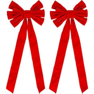 2Pcs Large Christmas Bow 30.7 x 11.8 Inch Red Velvet Wreath Bow with Glitter Gold Edge Christmas Tree Topper Ornament Bows for Xmas Home Indoor Outdoor Front Door Holiday Party Fireplace Decorations