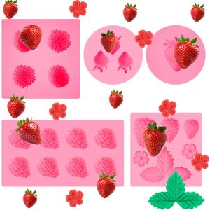 2 x 5Pcs Strawberry Baking Mold Silicone 3D Strawberry Chocolate Mold, Candy Jelly Flower Fondant Molds Ice Cream DIY Paper Cup Cake Biscuit Dessert Making