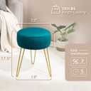 LUE BONA Vanity Stool, Teal Vanity Stools for Makeup Room, Round Ottoman Foot Stool, Velvet Footrest Vanity Chair for Bathroom Vanity, Bedroom, Living Room, Entryway, Offices, 300lbs
