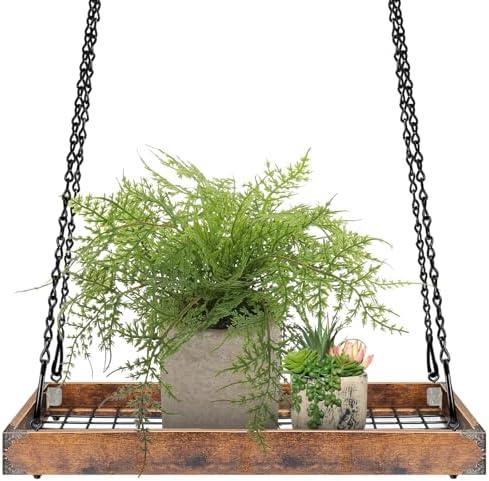 Lilybud--lily Plant Hanger Indoor Outdoor, 16" Large Hanging Planters for Indoor Plants Hanging Plant Holder Wood Metal Hanging Plant Shelf Large Hanging Baskets for Plants Outdoor Window Ceiling