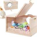 Rypet Parakeet Nesting Box Transparent Design, Thwartwise Bird Nest Breeding Box with Perch Wood Bird Cage House for Cockatiel Lovebirds Budgie Finch Parrotlets Canary S