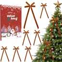 12 Pcs Camel Velvet Bows for Christmas Tree, Rustic Crafts Velvet Ribbon for Wreath, Xmas Home Decor, Wedding, Outdoor & Indoor Holiday Ornaments, Pre-Formed Bows (7.817.7 Inch)