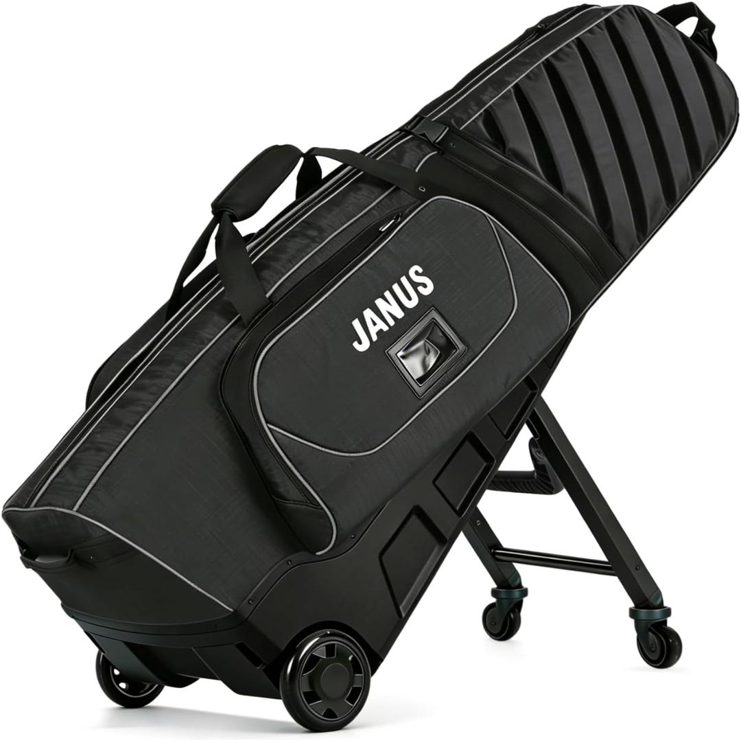 JANUS Golf Travel Bag with Wheels for Airlines, 360 Spinner Golf Travel Case with Collapsible Support Legs System, Reinforced Hard Base Golf Club Travel Bag, Airline-Ready Golf Travel Cover, One Size