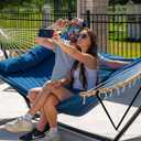 SUPERJARE Curved-Bar Hammock with Stand, 2 Person Heavy Duty Hammock Frame, Detachable Pillow & Portable Carrying Bag, Perfect for Outdoor & Indoor, Navy Blue