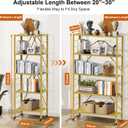 5 Tier Foldable Storage Shelves, Expandable Folding Shelving Units with Wheels, Changeable into 2 Shelf Units, Collapsible Adjustable Storage Rack Metal Shelves for Storage, Pantry, Garage, Gold