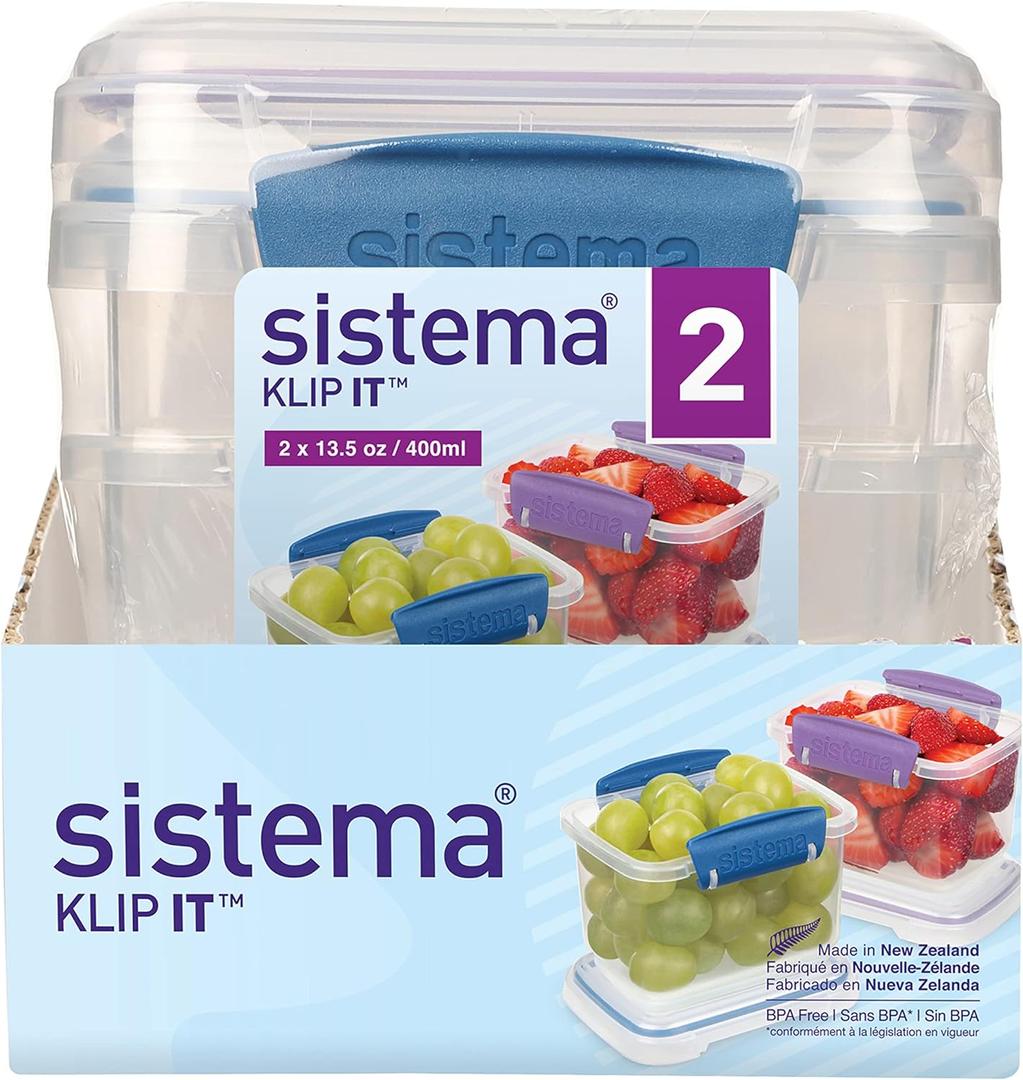 Sistema Klip It Food Storage Containers, 400 mL, Assorted Colours, 2 Pack