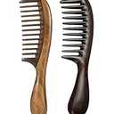Natural Green Sandalwood Hair Combs - Anti-Static Sandalwood Scent Natural Hair Detangler Wooden Comb Pack of 2