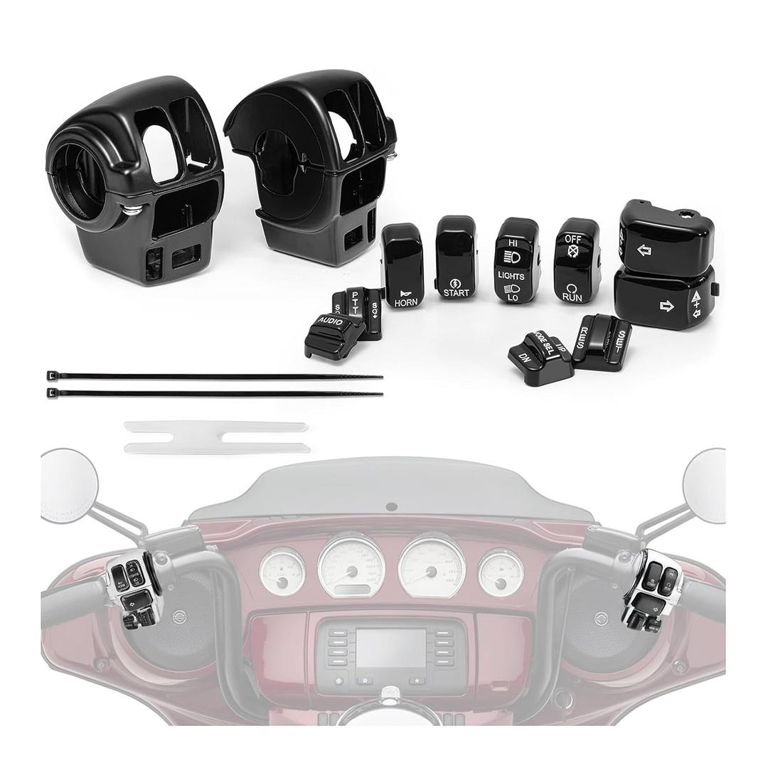 Hand Control Switch Housing Button Caps Compatible with Harley Davidson Street Glide Electra Glide Tri Glide Road King 1996-2013 Black