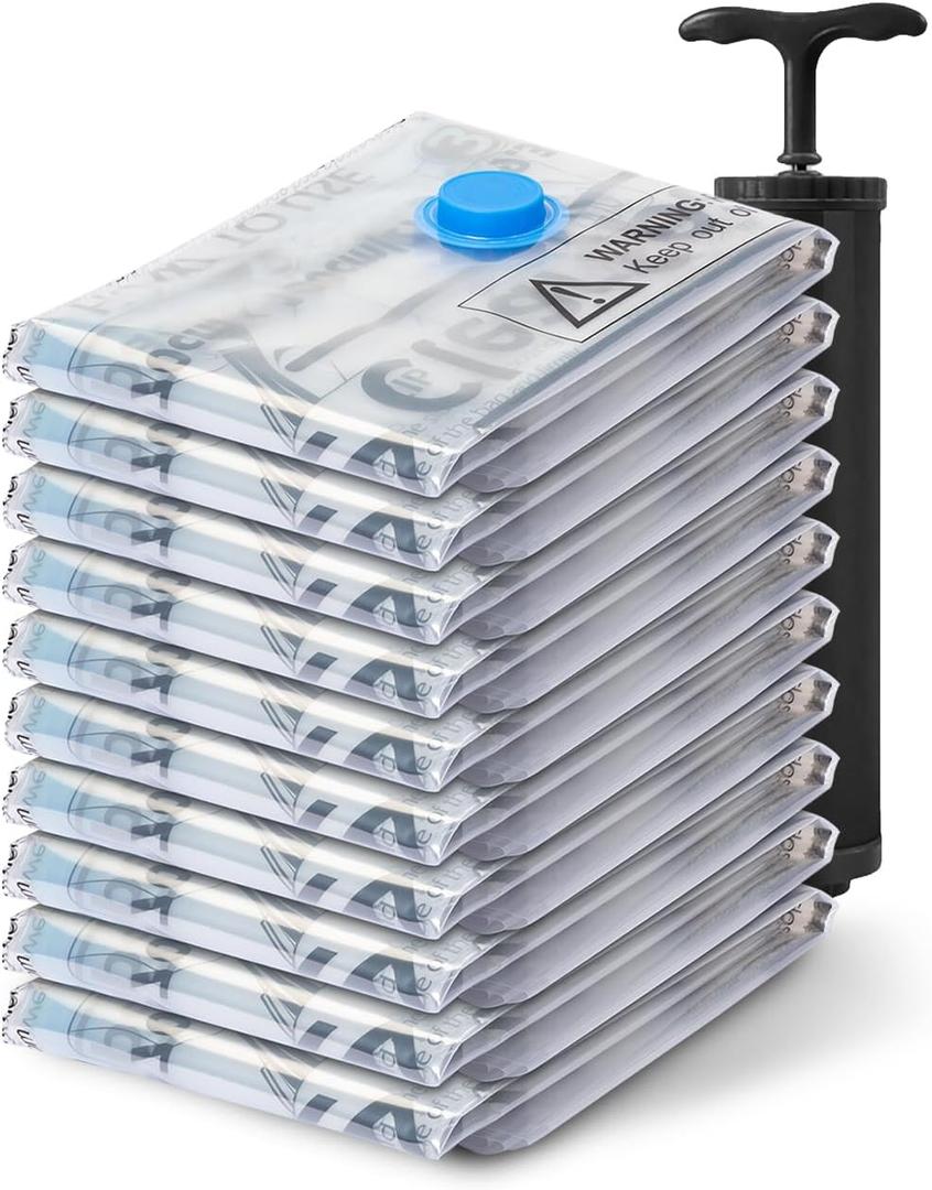 Vacuum Seal Bags for Clothing Travel, 10 Medium - Space Saver Vacuum Storage Bags, Blanket & Clothes Storage Bags Vacuum Sealed  Hand Pump Included, Bolsas Para Guardar Ropa Al Vaco