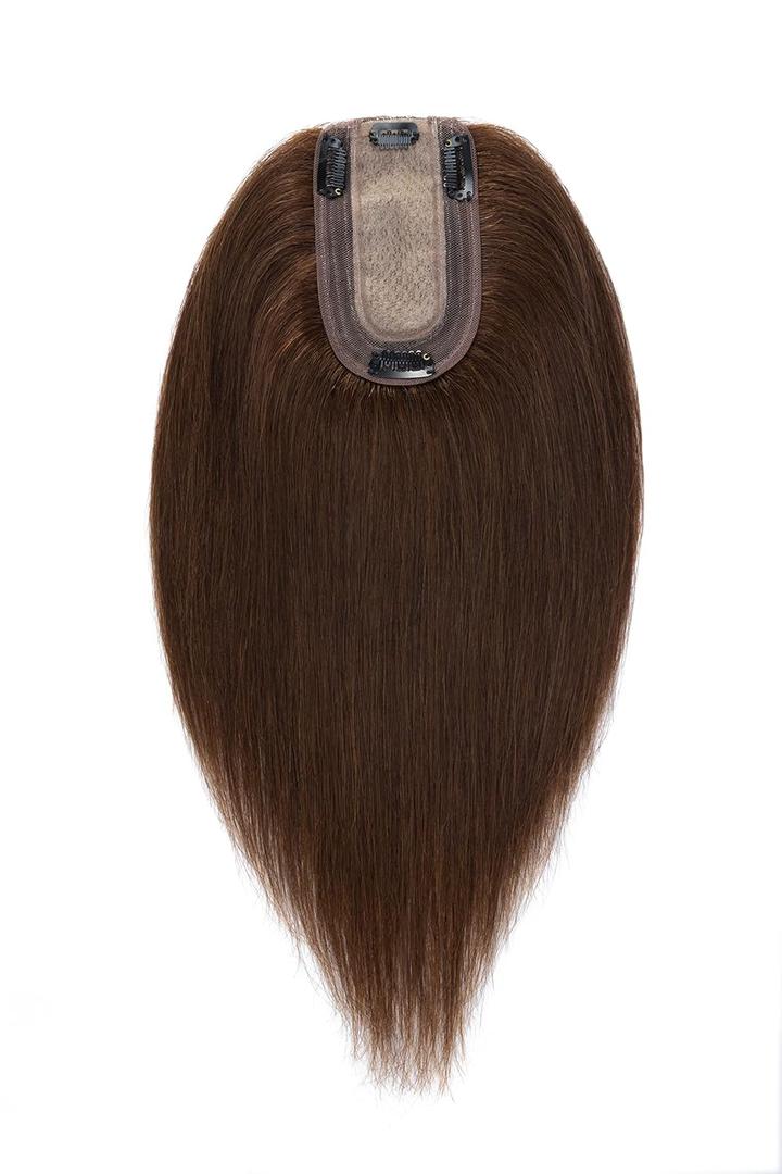 Elailite Hair Toppers for Women Real Human Hair 5.1"x2.8" Silk Base 14 Inch Chocolate Brown 260427