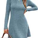 OFEEFAN Fall Dresses for Women 2026 Long Sleeve Crew Neck Sweater Dress (Blue, M)