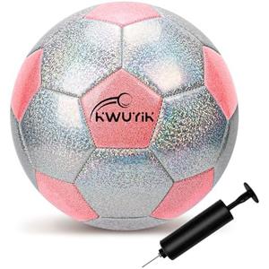 OKWUYiK Soccer Ball Size 3 4 5 Glitter Pink Purple Black Silver with Pump Toddler Soccer Ball for Kids Aged 3-6 6-8 8-12 Outdoor Training Ball for Girls Boys Children Youth Teens