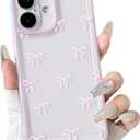 NITITOP Compatible with iPhone 16 Case Clear Cute Durable Bowknot Ribbon Pattern for Girls Women Transparent Soft TPU Full Camera Lens Shockproof Protective Phone Cover - Pink2