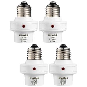 otnofok Light Sensor Socket, E26/ E27 Light Bulb Socket, Automatic Dusk to Dawn Photocell Sensor with 300° Adjustable Angle for Outdoor Lighting in Porch, Garage, and Wall Lights, White, 4 Pack