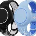 Waterproof Bracelet Compatible with AirTag for Kids (2 Pack), Protective Case GPS Tracker Holder for Child with Full Coverage Hidden Design, Soft Silicone Anti-Lost Wristband Cover for Toddler BWBB (Black White+Light Blue)