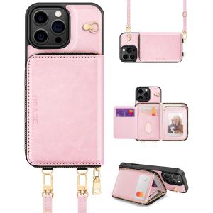 OCASE Compatible with iPhone 16 Pro Crossbody Wallet Case with Card Holder, PU Leather Zipper Handbag Phone Purse with RFID Blocking Kickstand Wrist Strap Lanyard 6.3 Inch, Pink