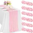 6 Pieces Pink Easter Spring 10FT Cheesecloth Table Runner Boho Gauze Fabric Table Runner Rustic Sheer Runner for Wedding Birthday Baby Shower Party Boho Table DecorationPink (35" x 120")