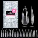UNA GELLA Long Stiletto Nail Tips 504PCS, Full Cover PreEtched Long Stiletto Almond Clear Fake Nails Tips, Sturdy Acrylic Press on Nails, No C Curve Soft Gel Tip for DIY Nail Extension kit 12 Sizes