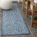 JONATHAN Y Vintage Filigree Indoor Outdoor Runner Rug 2X10 Navy/Gray, Charleston Textured Weave for Backyard, Patio, Porch, Easy-Cleaning, High Traffic, Pet-Friendly, Non-Shedding (SMB106D-210)