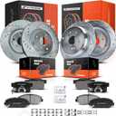 A-Premium Front and Rear Drilled and Slotted Disc Brake Rotors + Ceramic Pads Kit Compatible with Select Honda Models - CR-V 2005-2006 12-PC Set