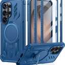 FNTCASE for Samsung Galaxy S26Ultra Case: Magnetic Phone Cases with [Ring Kickstand] [2 Front Frames] [Builtin Screen Protector] [Heavy Duty Military Grade Protection] Drop Proof TPU Cover Blue