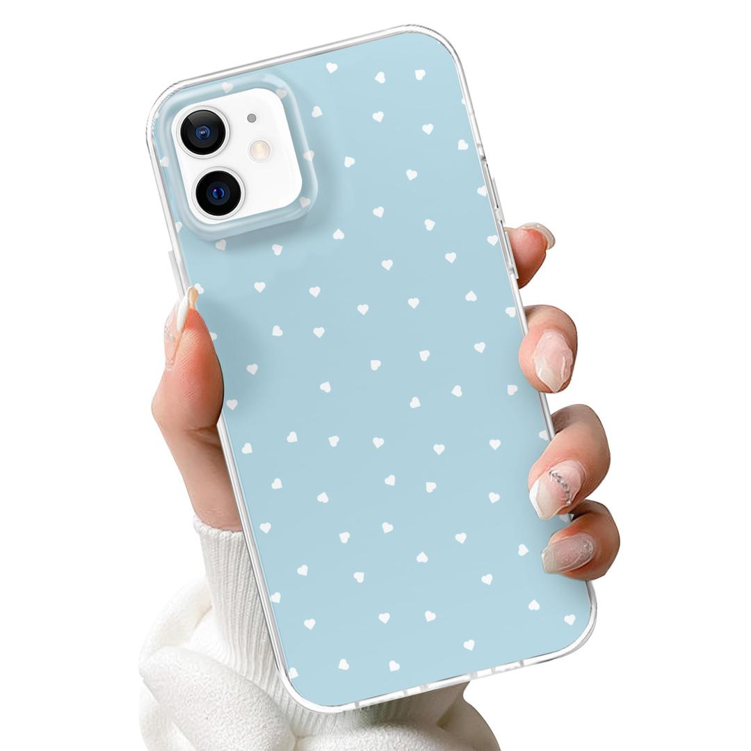 SZXYCZL Compatible with iPhone 12/iPhone 12 Pro Case, Cute Simple Heart Pattern for Women Aesthetic Kawaii Slim Soft PC + TPU Transparent Case-Pink