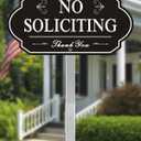 Heavy Duty No Soliciting Sign for House - All Metal Construction No Soliciting Yard Sign - 14" x 7" - Aluminum - with 28" Long Stake (Black)