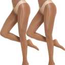 MANZI Shiny Pantyhose for Women 2 Pairs Shimmer Sheer Tights Ultra Silky (Large-X-Large, Brown)