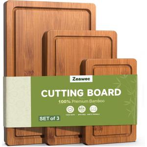 Bamboo Cutting Board for Kitchen - Crack-Resistant Wood Chopping Boards with Deep Juice Grooves, Pre-Oiled Butcher Block for Meat, Vegetables & Cheese, Carbonized