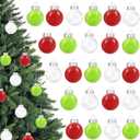 24 Pcs Christmas Balls Ornament 2.5 Inch Hanging Christmas Feather Balls Red Green White Feather Ornament for Xmas Tree Decorations Home Indoor Outdoor Holiday Party Decor