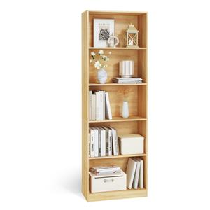 5 Tier Bookshelf, 71" Tall Wood Bookcase, 5 Shelf Open Book Shelf, Oak