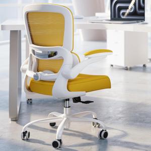 TRALT Office Chair - Ergonomic Desk Chair with Adjustable Lumbar Support, Mesh Computer Chair, Executive Chair for Home Office Comfortable Lumbar Support (1, White Yellow), Pack of 1