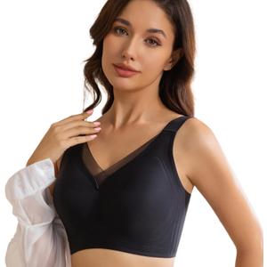 Bras for Women No Underwire Comfortable Sports Bra Smoothing Minimizer Everyday Bra(32C-46DD) (Black)