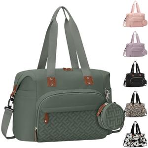 Tenot Diaper Bag Tote with Pacifier Case, Baby Bag for Women with Shoulder Straps, Travel Diaper Tote for for Mom and Dad Medium Size, Green