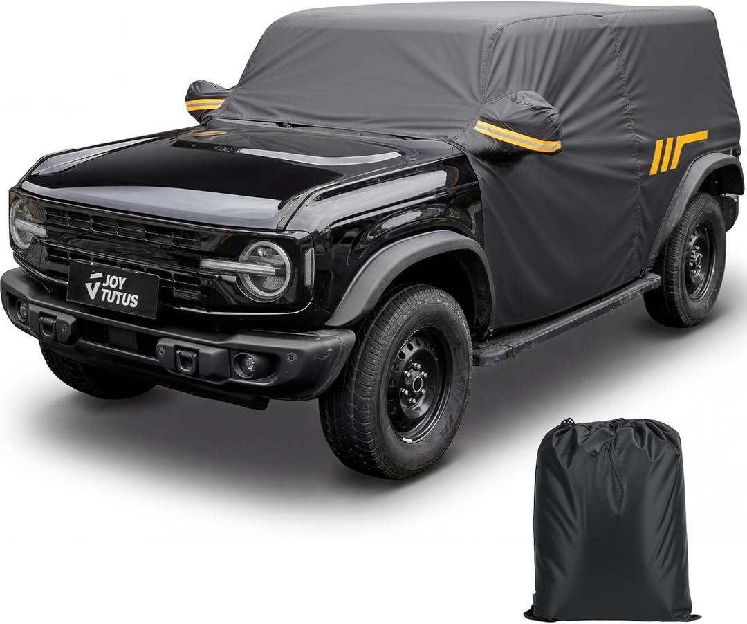 JOYTUTUS Waterproof Cab Cover for Bronco 4 Doors 2021-2026, 420D PU Coated Oxford Fabric Car Cover with UV50+ Protection, Driver Side Zipper Access, Reinforced Hooks & Straps - Windproof Rain Shield