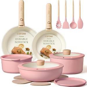 CAROTE 19pcs Pots and Pans Set Non Stick, Detachable Handle Cookware, Pink
Kitchen Cooking Sets, Space Saving, Induction Compatible, Dishwasher & Oven Safe, Non-Toxic, for Camping/RV/Traveling