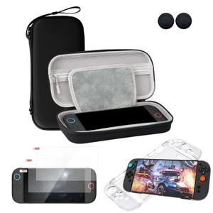 4 in 1Carrying Case for Nintendo Switch 2, Portable Hard Shell Travel Pouch with 2 Screen Protector, 1 Transparent Protective Cover, 2 Thumb Grip Caps, 12 Game Card Cartridges, Large Capacity, Black
