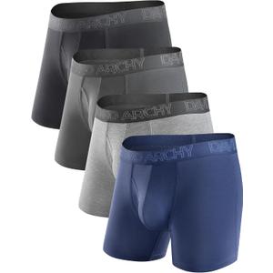 DAVID ARCHY Mens Underwear Boxer Briefs Breathable Soft Moisture-Wicking with Fly Underwear for Men Multipack (A2, 5.5'', Navy Blue/Gray/Black/Dark Gray, 4 Pack)