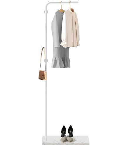 White Coat Rack Freestanding with Natural Marble Base, Metal Coat Racks Entryway Jackets Bags Hanger Stand with 3 Hooks, Home Hotel Hall Tree for Coats, Hats, Scarves, Clothes