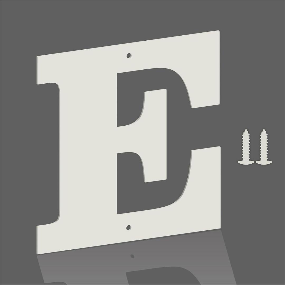 5 Inch White Metal Letters, Modern Metal House Address Letters and Numbers for Outside Signs, Outdoor Mailbox Numbers, for Door, Apartment, Office, Home Use(Letter E)
