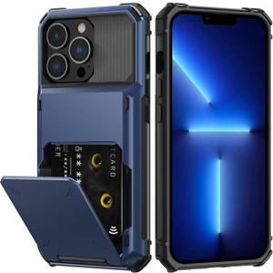 Nvollnoe for iPhone 13 Pro Max Case with Card Holder[Store 5 Cards] Dual Layer Heavy Duty Shockproof Wallet Case with Hidden Card Slot Storage Case for iPhone 13 Pro Max(Blue)