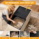 3-in-1 Cat Litter Box Enclosure with Odor Control, Multi-Functional Hidden Litter Box Furniture Bench, Dog Proof, Space-Saving Ottoman Cabinet with Flip-Up Lid, Storage Footrest, Beige