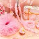 4 Pcs Princess Porch Goose Outfit for 23" 17" Cement Lawn Goose Costume Crown Necklace Tutu Skirt Feather Trim for Princess Outdoor Garden Lawn Art Decor(Pink)