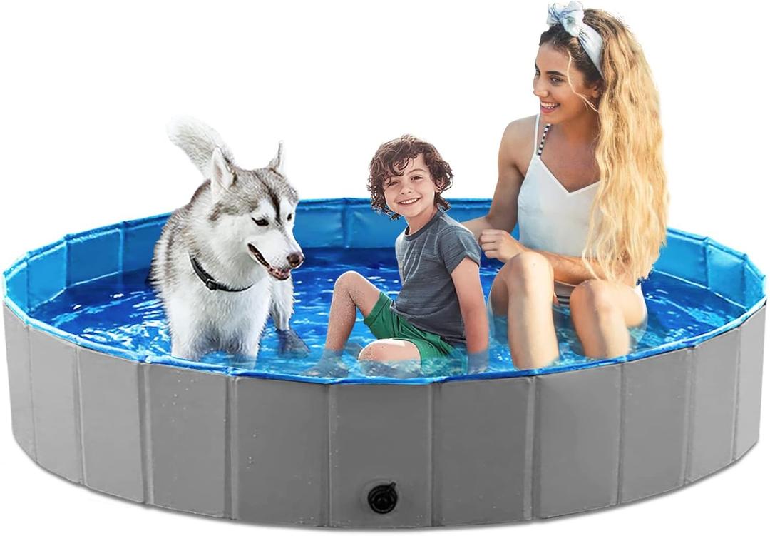 Jasonwell Foldable Dog Pet Bath Pool Collapsible Dog Pet Pool Bathing Tub Kiddie Pool Doggie Wading Pool for Puppy Small Medium Large Dogs Cats and Kids 71" Grey (Mdf Wood Gray)