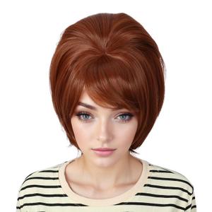 Retro Wig 50s 60s 70s Wig with Bangs for Women Synthetic Hair for Halloween Costume Party(Brown)