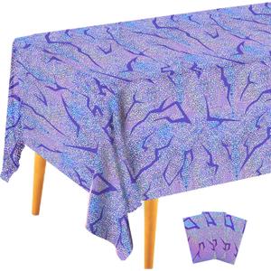 3PCS Demon Hunters Birthday Tablecloth Decorations, Purple Demon Energy Pattern Grad 9FT Tablecover Sparkling Holographic Laser Korean Idol Movie Decor for KidsParty Birthday Graduation Bachelor