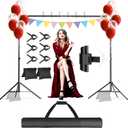Backdrop Stand, Photo Video Studio 10 x 10FT Adjustable Backdrop Stand, Background Support System Kit with 2 Crossbars, 6 Clamps, 2 Sandbags and Carry Bag for Photography Parties Wedding