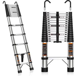 Telescoping Ladder 14.5 FT with 2 Detachable Hooks, 330 lbs Max Capacity